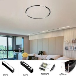 Luminária Circular Magnética de Trilho Rebaixada Spotlight Luz Decorativa 80cm