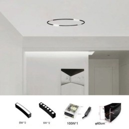 Luminária Circular de Trilho Magnética Recesso Spotlight Luz Decorativa 60cm