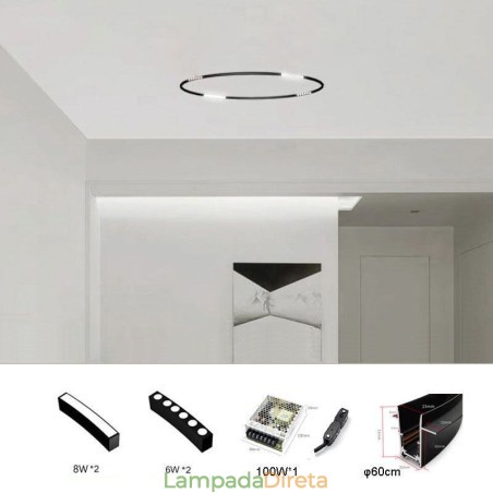 Luminária Circular de Trilho Magnética Recesso Spotlight Luz Decorativa 60cm Luminária Circular de Trilho Magnética Recesso Spotlight Luz Decorativa 60cm