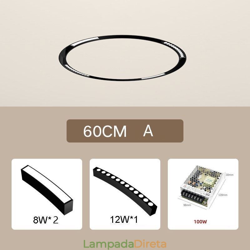Luminária Circular de Trilho Magnética Recesso Spotlight Luz Decorativa 60cm