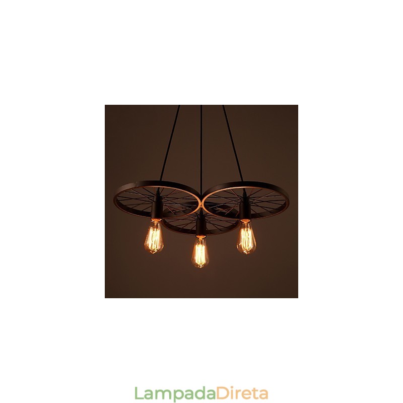 Luminárias pendentes retrô estilo loft, lustre de ferro forjado estilo industrial, rodas americanas