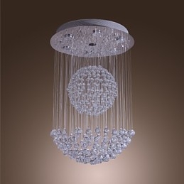 Lustre moderno contemporâneo de cristal cromado com montagem embutida