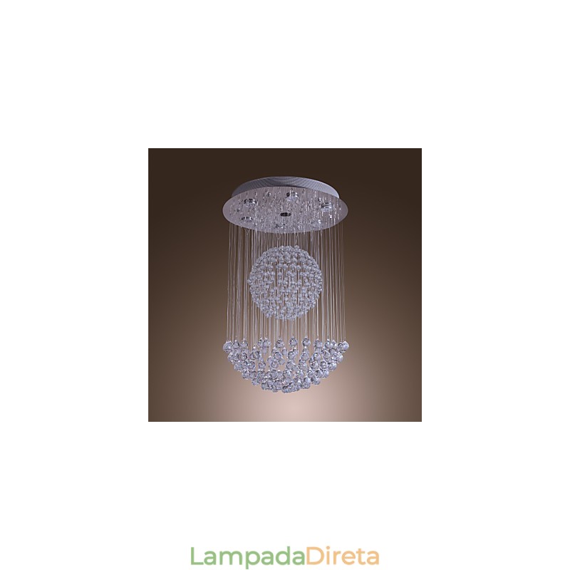 Lustre moderno contemporâneo de cristal cromado com montagem embutida