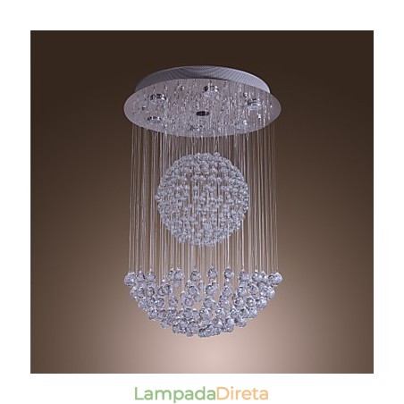 Lustre moderno contemporâneo de cristal cromado com montagem embutida Lustre moderno contemporâneo de cristal cromado com montagem embutida