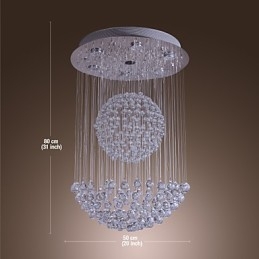 Lustre moderno contemporâneo de cristal cromado com montagem embutida