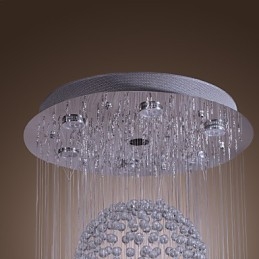 Lustre moderno contemporâneo de cristal cromado com montagem embutida