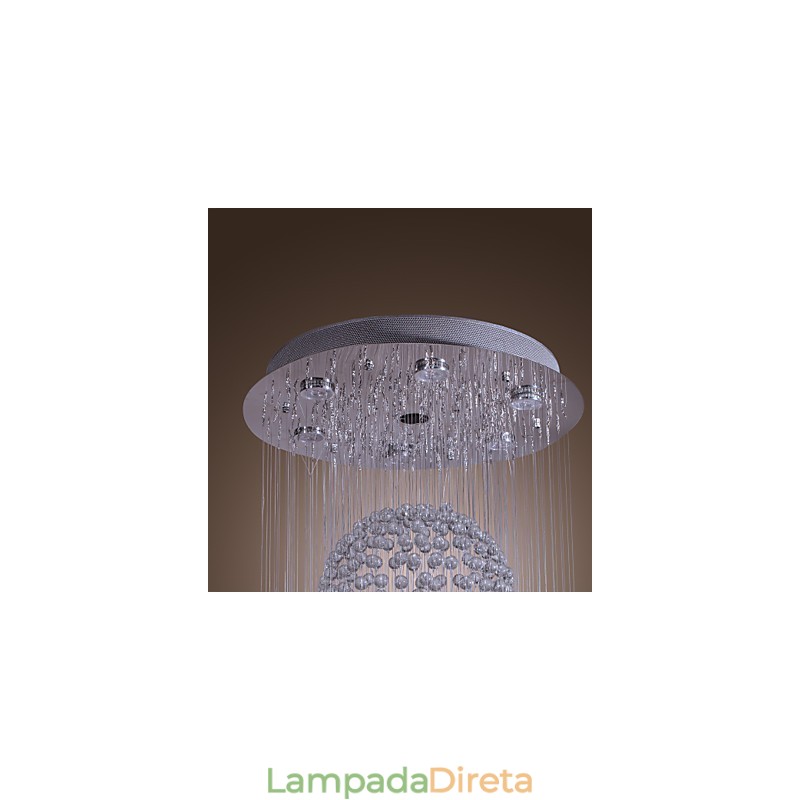 Lustre moderno contemporâneo de cristal cromado com montagem embutida