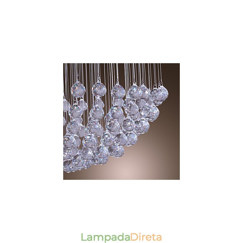 Lustre moderno contemporâneo de cristal cromado com montagem embutida