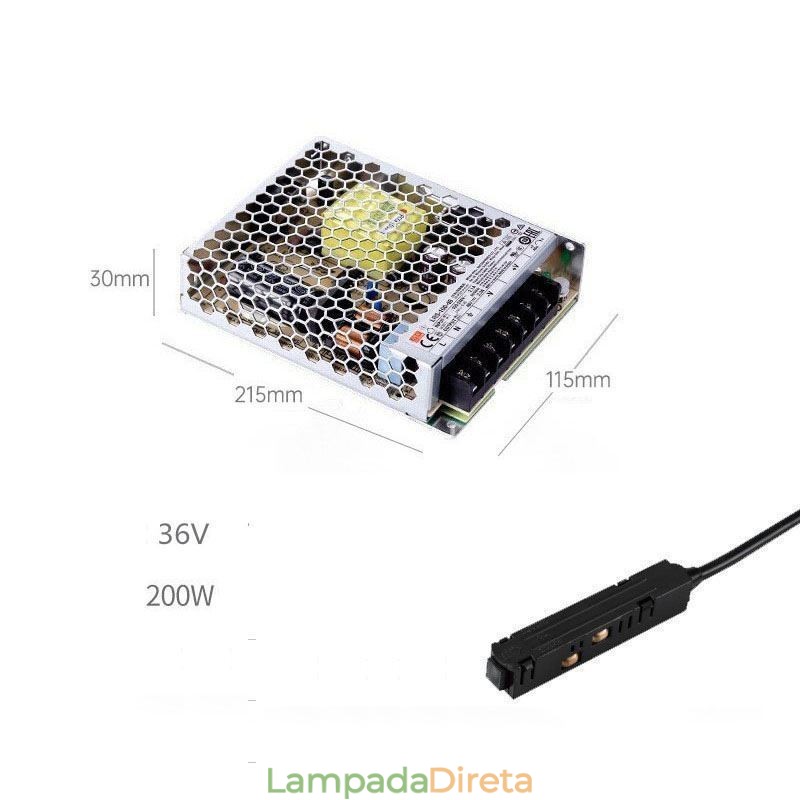 Driver de luz de trilho 200 W 36 V Fonte de alimentação do driver com um conector de alimentação de trilho magnético