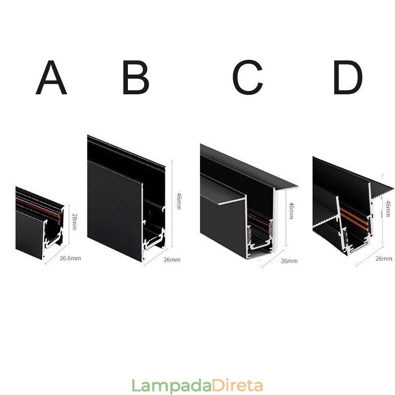 Trilhos de iluminação de trilhos embutidos Perfil de superfície de trilho de alumínio magnético Faixa de luz de trilho ultrafina 100 cm