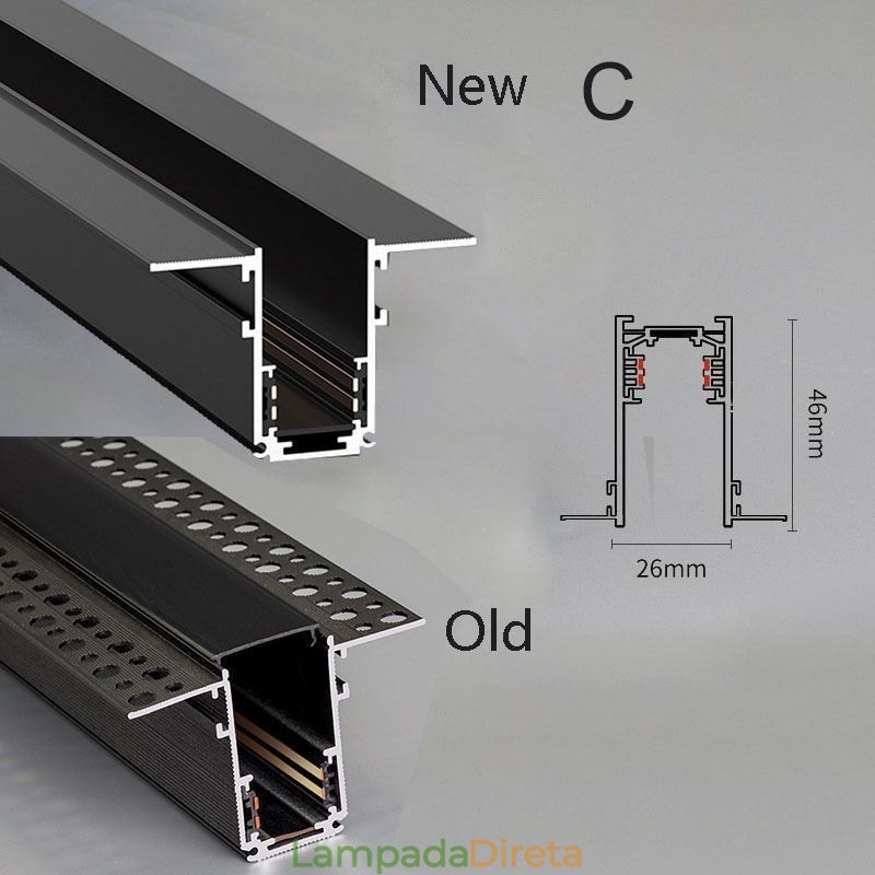 Trilhos de iluminação de trilhos embutidos Perfil de superfície de trilho de alumínio magnético Faixa de luz de trilho ultrafina 100 cm