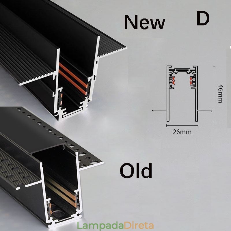 Trilhos de iluminação de trilhos embutidos Perfil de superfície de trilho de alumínio magnético Faixa de luz de trilho ultrafina 100 cm