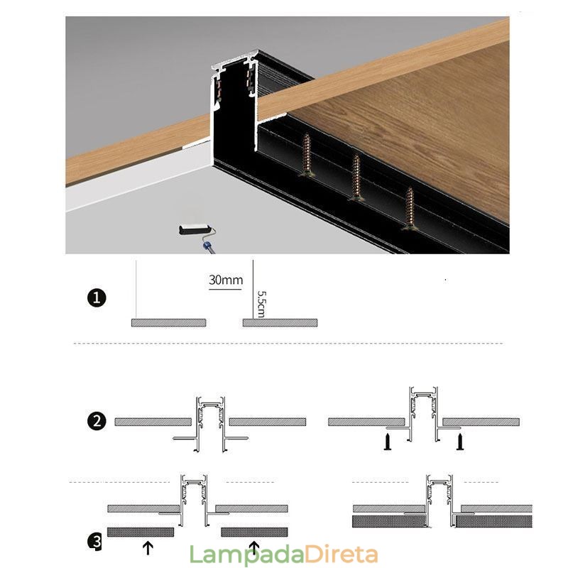Trilhos de iluminação de trilhos embutidos Perfil de superfície de trilho de alumínio magnético Faixa de luz de trilho ultrafina 100 cm