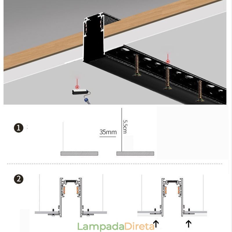 Trilhos de iluminação de trilhos embutidos Perfil de superfície de trilho de alumínio magnético Faixa de luz de trilho ultrafina 100 cm