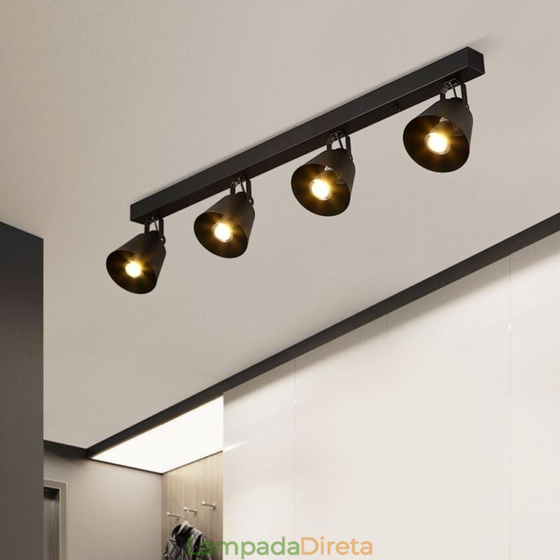Iluminação de trilho de ferro industrial com holofotes vintage rústicos