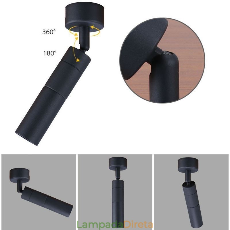 Holofote COB giratório Holofote de teto preto (luz única)