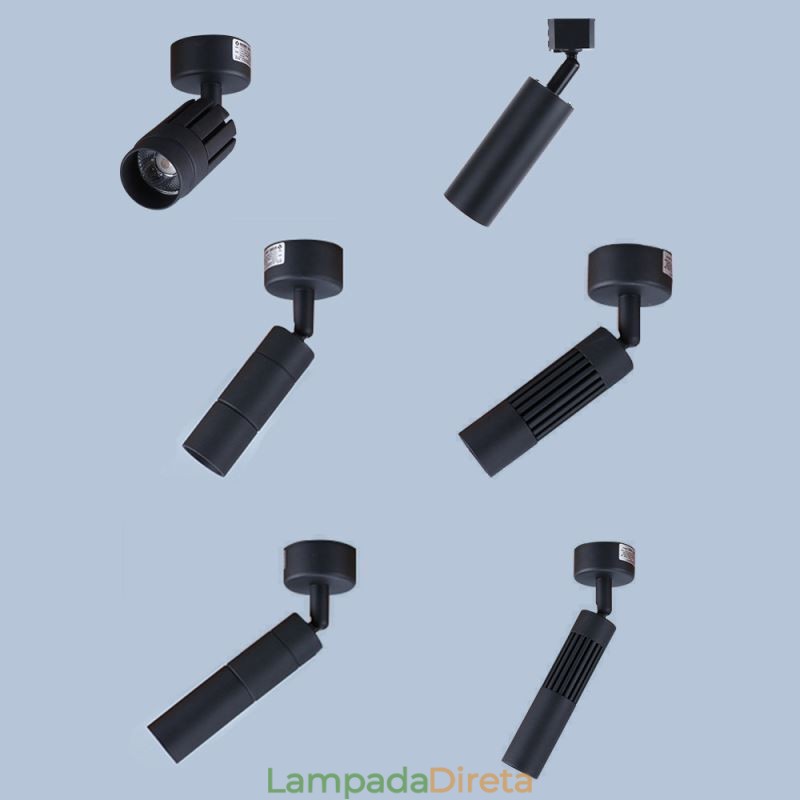 Holofote COB giratório Holofote de teto preto (luz única)