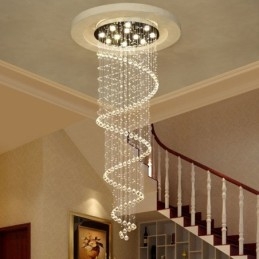 Espiral Modern K9 Cristal Teto Pendente Luz Interior Lustre Luminárias para Escadas Teto Alto