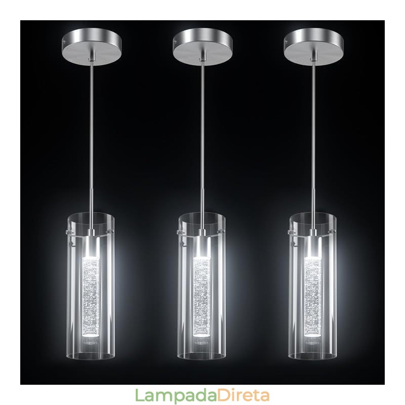 Luminária pendente artística de 3 luzes com cúpulas de vidro e base de lâmpada G4