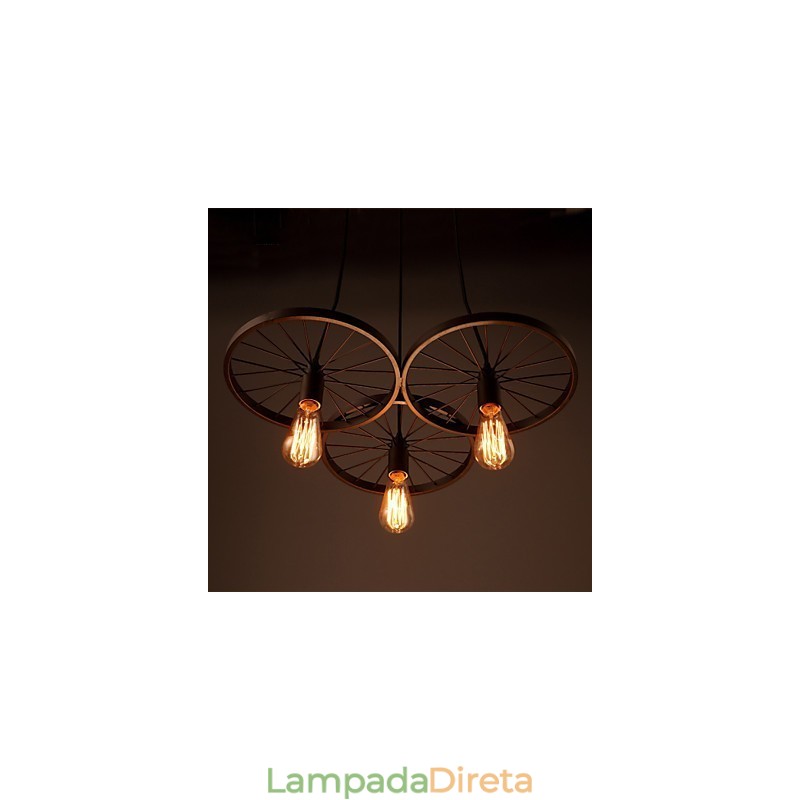 Luminárias pendentes retrô estilo loft, lustre de ferro forjado estilo industrial, rodas americanas