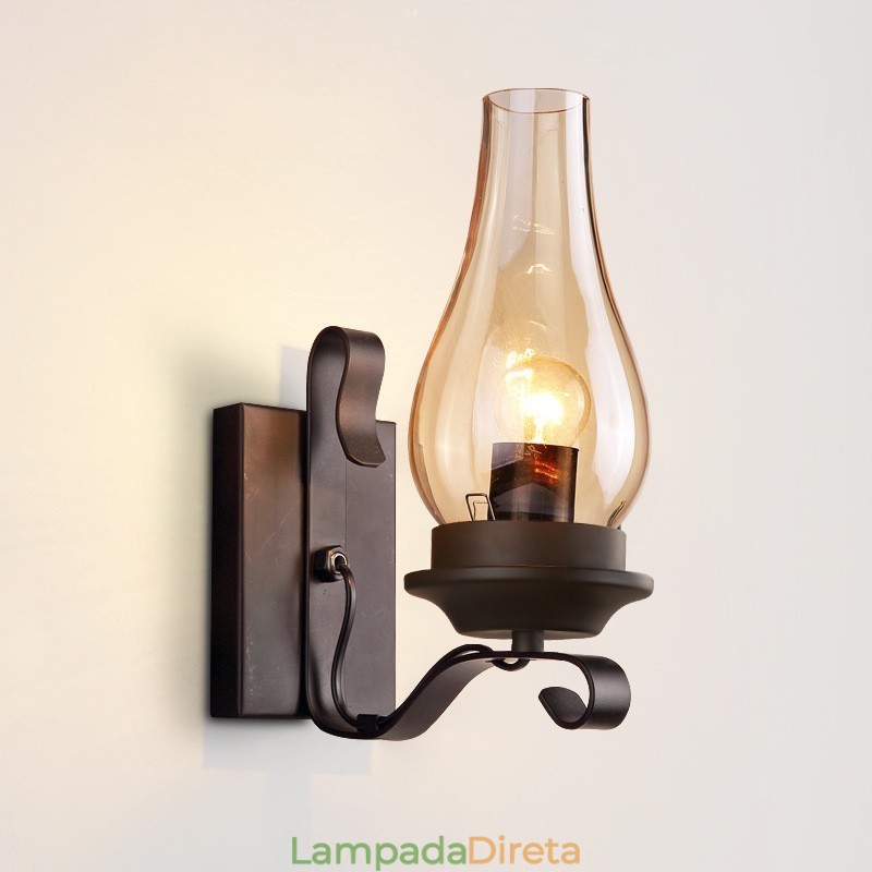 Luminária de parede de vidro nórdico retrô rústica, arandela de cabeceira para quarto, luminárias de parede industriais vintage