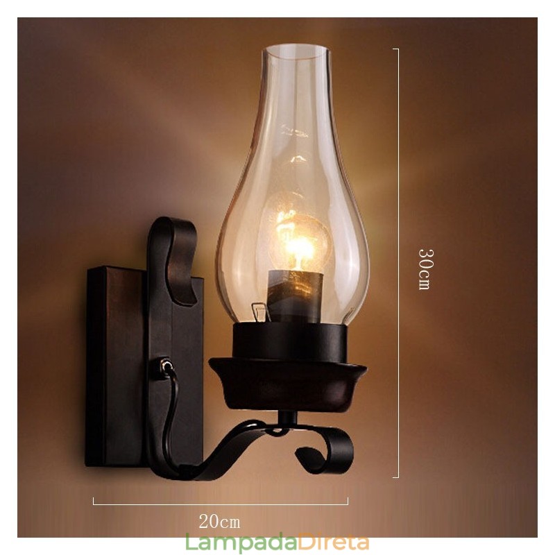 Luminária de parede de vidro nórdico retrô rústica, arandela de cabeceira para quarto, luminárias de parede industriais vintage