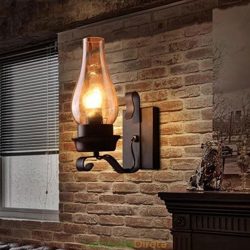 Luminária de parede de vidro nórdico retrô rústica, arandela de cabeceira para quarto, luminárias de parede industriais vintage