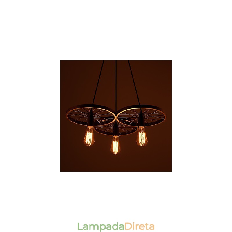 Luminárias pendentes retrô estilo loft, lustre de ferro forjado estilo industrial, rodas americanas