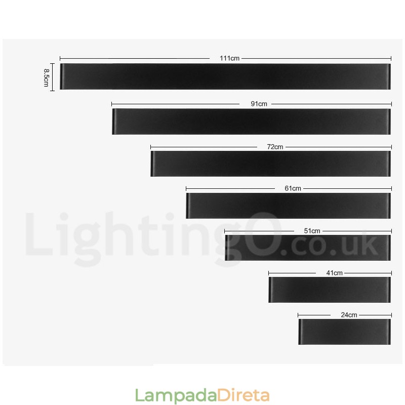 Luminárias de parede contemporâneas longas e modernas e arandelas para iluminação interna de parede de metal IP 44 para banheiro, quarto, sala de estar