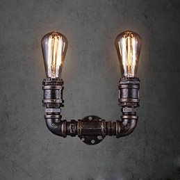 Luminária de parede vintage de metal com tubo de água e lâmpada Edison