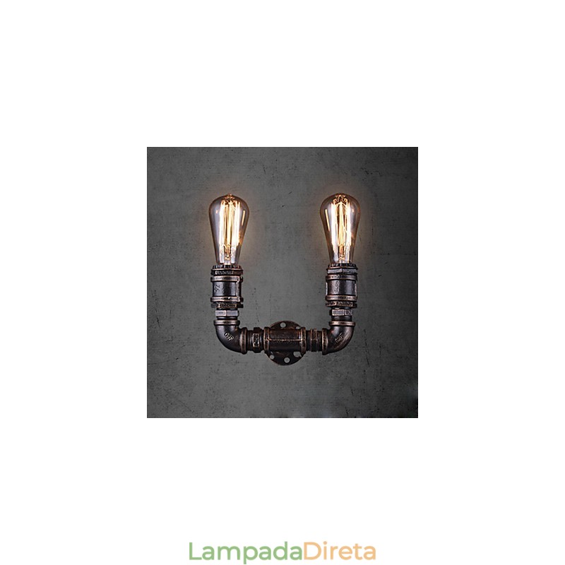 Luminária de parede vintage de metal com tubo de água e lâmpada Edison