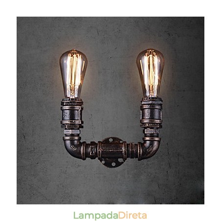 Luminária de parede vintage de metal com tubo de água e lâmpada Edison Luminária de parede vintage de metal com tubo de água e lâmpada Edison
