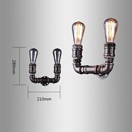 Luminária de parede vintage de metal com tubo de água e lâmpada Edison