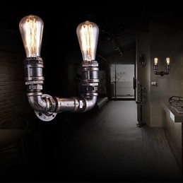 Luminária de parede vintage de metal com tubo de água e lâmpada Edison