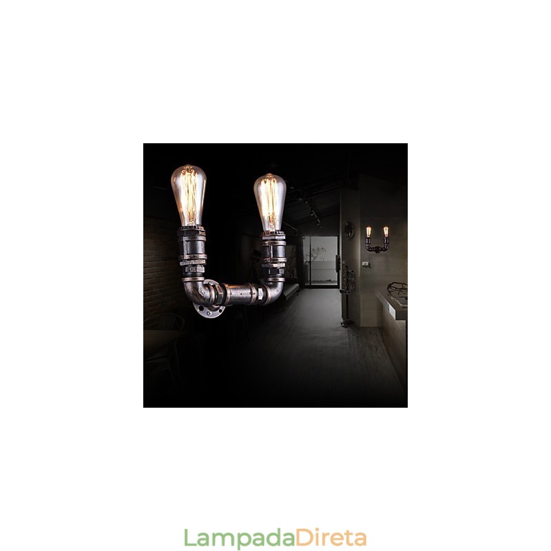 Luminária de parede vintage de metal com tubo de água e lâmpada Edison