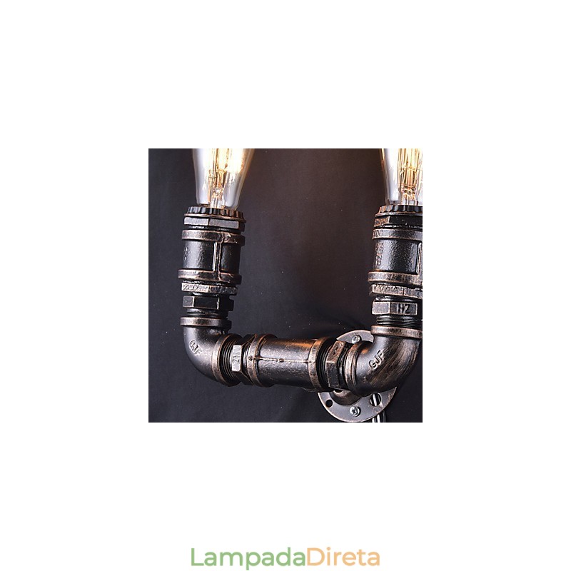 Luminária de parede vintage de metal com tubo de água e lâmpada Edison