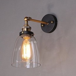 Luminária de parede de vidro industrial Edison Simplicity com base de metal para sala de jantar, sala de estudo, escritório, corredor, montagem na parede