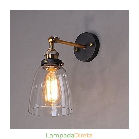 Luminária de parede de vidro industrial Edison Simplicity com base de metal para sala de jantar, sala de estudo, escritório, corredor, montagem na parede Luminária de parede de vidro industrial Edison Simplicity com base de metal para sala de jantar, sala de estudo, escritório, corredor, montagem na parede