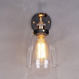 Luminária de parede de vidro industrial Edison Simplicity com base de metal para sala de jantar, sala de estudo, escritório, corredor, montagem na parede