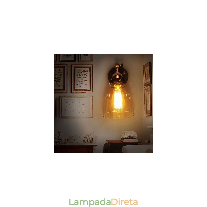 Luminária de parede de vidro industrial Edison Simplicity com base de metal para sala de jantar, sala de estudo, escritório, corredor, montagem na parede
