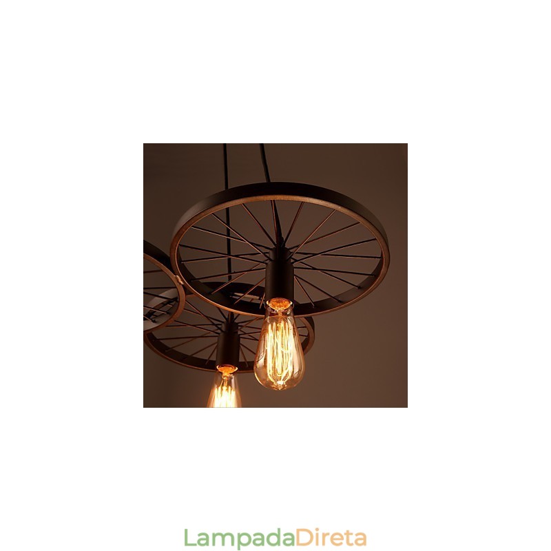 Luminárias pendentes retrô estilo loft, lustre de ferro forjado estilo industrial, rodas americanas