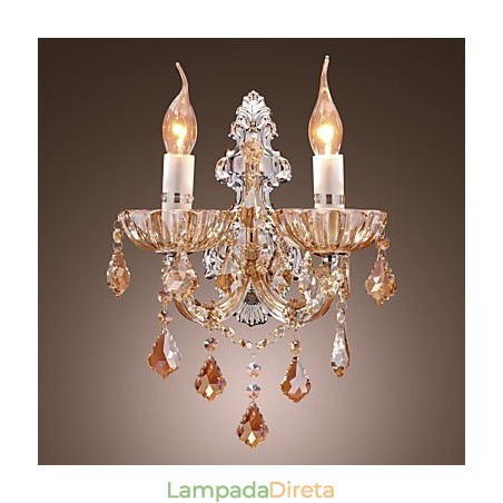 Elegante Luminária de Parede de Cristal com 2 Luzes Elegante Luminária de Parede de Cristal com 2 Luzes