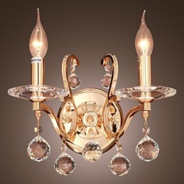 Luminária de parede de cristal dourado com 2 luzes