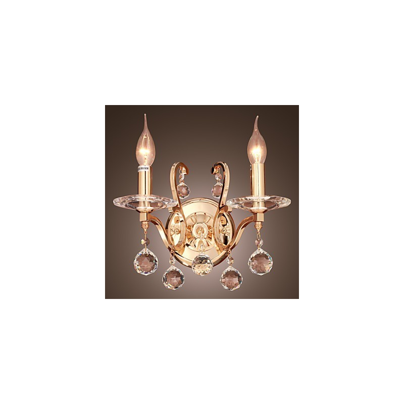 Luminária de parede de cristal dourado com 2 luzes