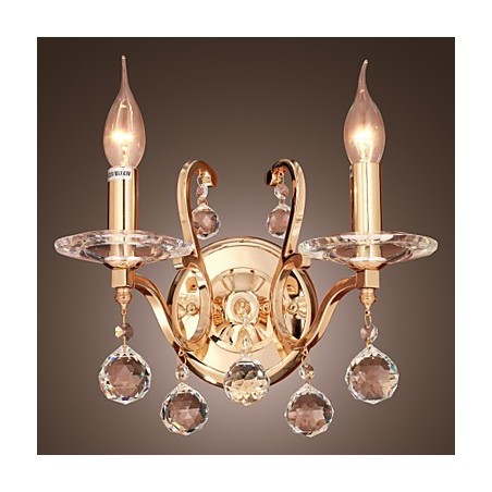 Luminária de parede de cristal dourado com 2 luzes Luminária de parede de cristal dourado com 2 luzes