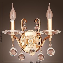 Luminária de parede de cristal dourado com 2 luzes