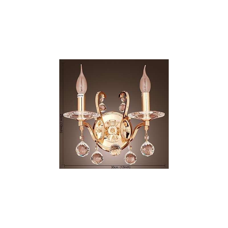 Luminária de parede de cristal dourado com 2 luzes