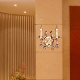 Luminária de parede de cristal dourado com 2 luzes