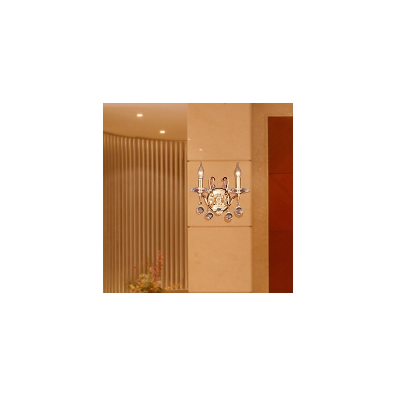 Luminária de parede de cristal dourado com 2 luzes