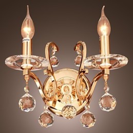 Luminária de parede de cristal dourado com 2 luzes